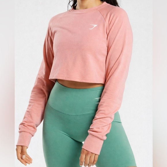 Gymshark Tops - Gymshark Salmon Pink Cropped Sweatshirt Small Athleisure Workout Pullover